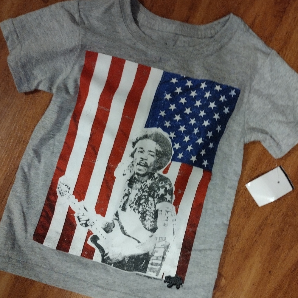 Kids Jimi Hendrix T Shirt Grey with American Flag